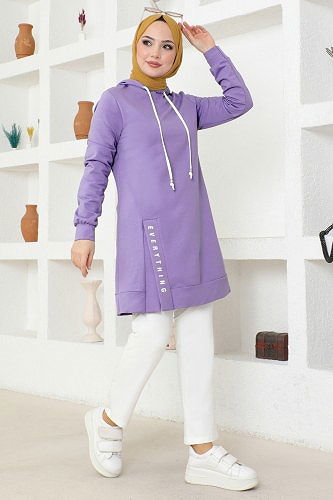 moda selvim Yandan Yırtmaçlı Spor Takım 2435SL432 Lila&Ekru - Thumbnail