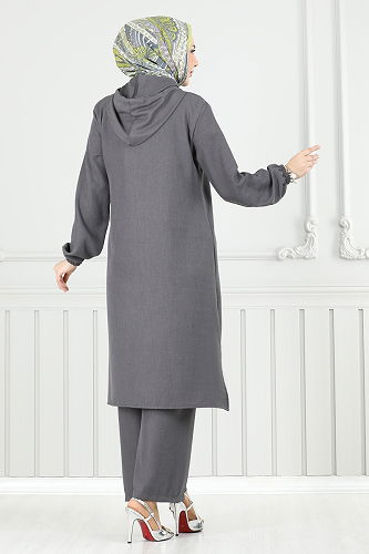 moda selvim Yandan Yırtmaçlı Takım 824OZN1046 Antrasit - Thumbnail