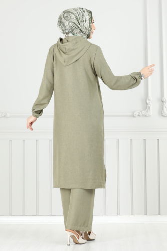 moda selvim Yandan Yırtmaçlı Takım 824OZN1046 Çağla - Thumbnail