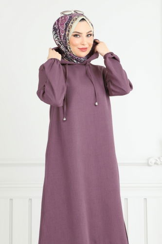 moda selvim Yandan Yırtmaçlı Takım 824OZN1046 Koyu Lila - Thumbnail