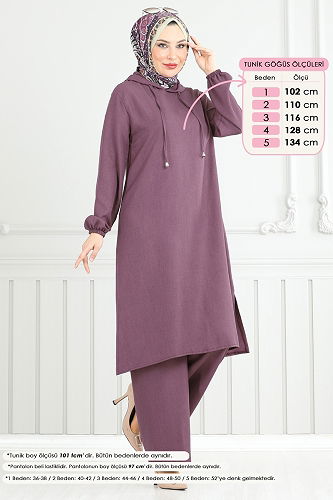 moda selvim Yandan Yırtmaçlı Takım 824OZN1046 Koyu Lila - Thumbnail