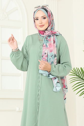 moda selvim Yandan Yırtmaçlı Terikoton Tunik 4109PM271 Mint - Thumbnail