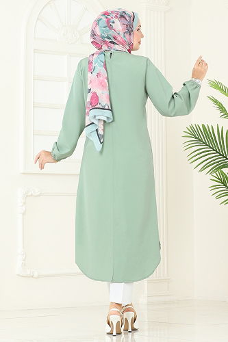 moda selvim Yandan Yırtmaçlı Terikoton Tunik 4109PM271 Mint - Thumbnail