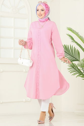 P.R.M. - Yandan Yırtmaçlı Terikoton Tunik 4109PM271 Pembe