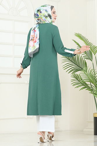 moda selvim Yandan Yırtmaçlı Tesettür Takım 1994FON792 Mint - Thumbnail