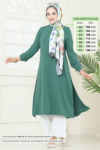 moda selvim Yandan Yırtmaçlı Tesettür Takım 1994FON792 Mint - Thumbnail