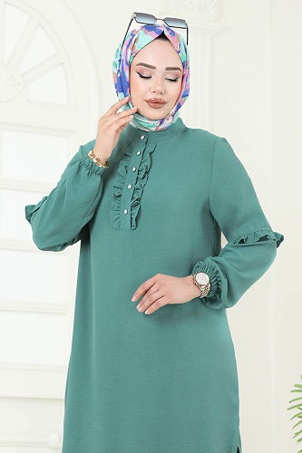 moda selvim Yandan Yırtmaçlı Tesettür Takım 412DVL817 Mint - Thumbnail