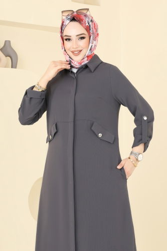 moda selvim Yandan Yırtmaçlı Tesettür Takım 2631SL432 Antrasit - Thumbnail