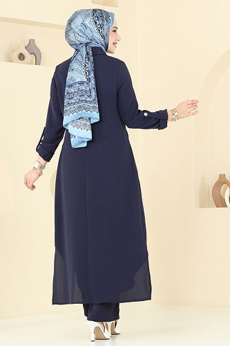 moda selvim Yandan Yırtmaçlı Tesettür Takım 2631SL432 Laci - Thumbnail