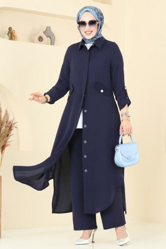 moda selvim Yandan Yırtmaçlı Tesettür Takım 2631SL432 Laci - Thumbnail