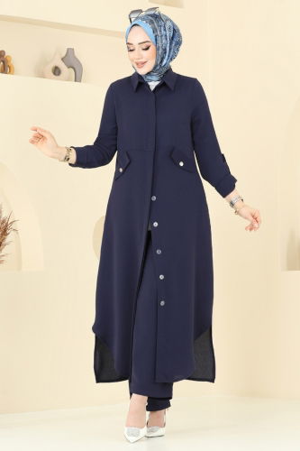 moda selvim Yandan Yırtmaçlı Tesettür Takım 2631SL432 Laci - Thumbnail
