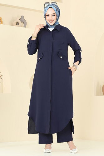 moda selvim Yandan Yırtmaçlı Tesettür Takım 2631SL432 Laci - Thumbnail