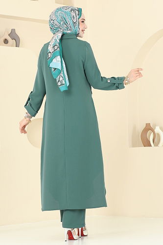 moda selvim Yandan Yırtmaçlı Tesettür Takım 2631SL432 Mint - Thumbnail
