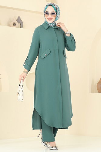 moda selvim Yandan Yırtmaçlı Tesettür Takım 2631SL432 Mint - Thumbnail