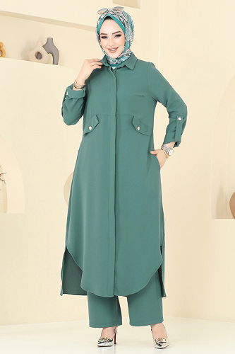 moda selvim Yandan Yırtmaçlı Tesettür Takım 2631SL432 Mint - Thumbnail