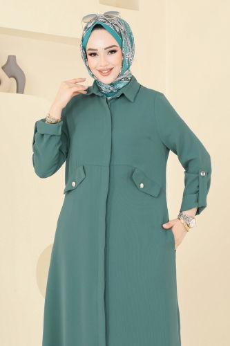 moda selvim Yandan Yırtmaçlı Tesettür Takım 2631SL432 Mint - Thumbnail