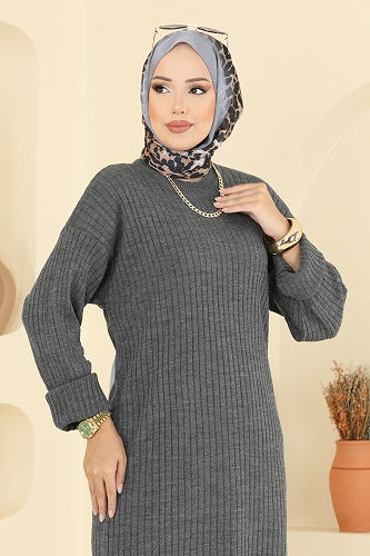 moda selvim Yandan Yırtmaçlı Triko Takım 1020KLB1050 Antrasit - Thumbnail