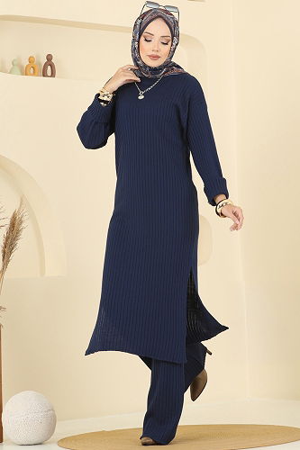 moda selvim Yandan Yırtmaçlı Triko Takım 1020KLB1050 Laci - Thumbnail