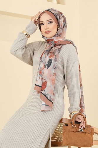 moda selvim Yandan Yırtmaçlı Triko Takım 1020KLB1050 Taş - Thumbnail