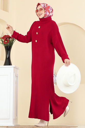 moda selvim Yandan Yırtmaçlı Triko Tunik 2760AYD574 Kırmızı - Thumbnail