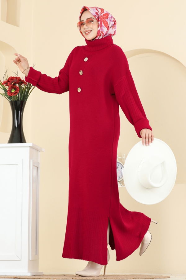 Modaselvim Tunik Yandan Yırtmaçlı Triko Tunik 2760AYD574 Kırmızı