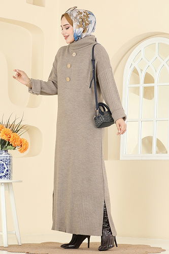 moda selvim Yandan Yırtmaçlı Triko Tunik 2760AYD574 Koyu Vizyon - Thumbnail