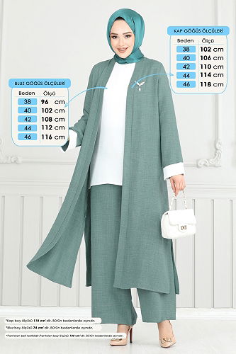 moda selvim Yandan Yırtmaçlı Üçlü Takım 1774LVN1041 Mint - Thumbnail