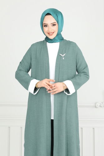 moda selvim Yandan Yırtmaçlı Üçlü Takım 1774LVN1041 Mint - Thumbnail