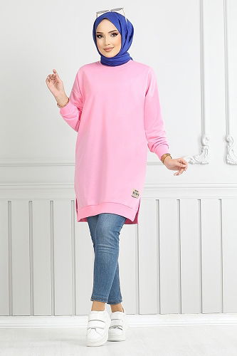 moda selvim Yanı Yırtmaçlı Tunik 20455ETT902-M Pembe - Thumbnail