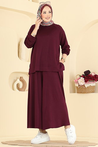 moda selvim Yanlardan Fermuarlı 2 li Takım 4025HN394 Bordo - Thumbnail