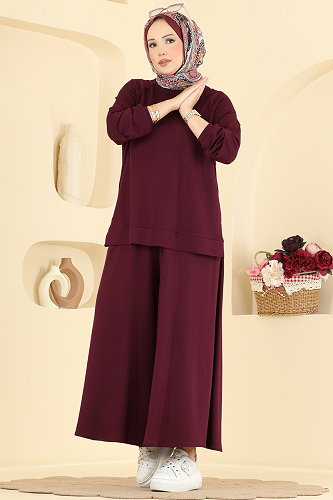 moda selvim Yanlardan Fermuarlı 2 li Takım 4025HN394 Bordo - Thumbnail