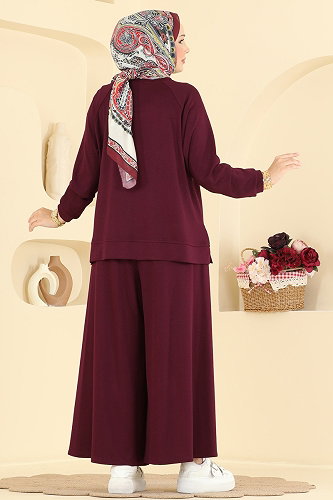 moda selvim Yanlardan Fermuarlı 2 li Takım 4025HN394 Bordo - Thumbnail