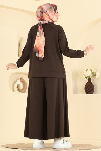 moda selvim Yanlardan Fermuarlı 2 li Takım 4025HN394 Kahve - Thumbnail