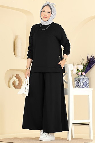moda selvim Yanlardan Fermuarlı 2 li Takım 4025HN394 Siyah - Thumbnail