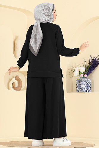 moda selvim Yanlardan Fermuarlı 2 li Takım 4025HN394 Siyah - Thumbnail