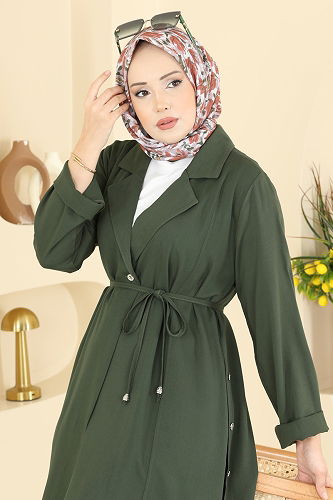 moda selvim Yanları Düğmeli İkili Takım 0358BG354 Haki - Thumbnail