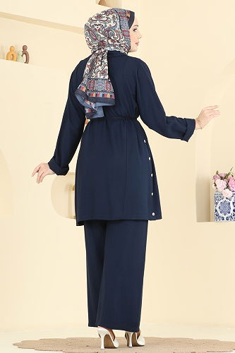 moda selvim Yanları Düğmeli İkili Takım 0358BG354 Laci - Thumbnail
