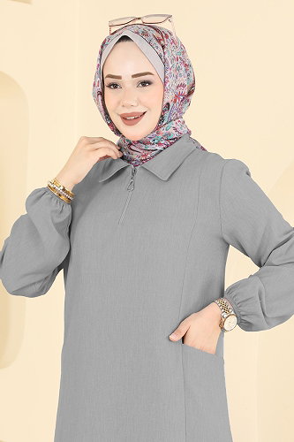 moda selvim Yanları Yırtmaçlı 2 li Takım 24042UKB139 Koyu Gri - Thumbnail