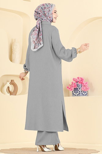 moda selvim Yanları Yırtmaçlı 2 li Takım 24042UKB139 Koyu Gri - Thumbnail