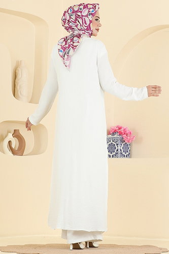 moda selvim Yanları Yırtmaçlı 2 li Takım 2907SLK540 Ekru - Thumbnail