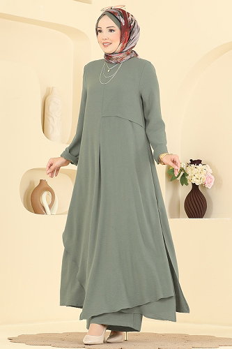 moda selvim Yanları Yırtmaçlı 2 li Takım 2907SLK540 Mint - Thumbnail
