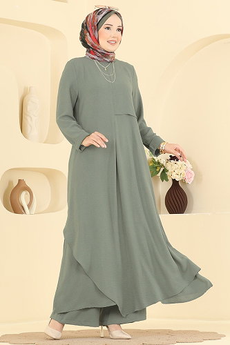 moda selvim Yanları Yırtmaçlı 2 li Takım 2907SLK540 Mint - Thumbnail