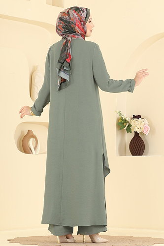 moda selvim Yanları Yırtmaçlı 2 li Takım 2907SLK540 Mint - Thumbnail