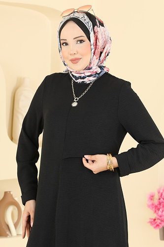 moda selvim Yanları Yırtmaçlı 2 li Takım 2907SLK540 Siyah - Thumbnail