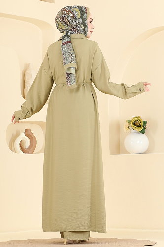 moda selvim Yanları Yırtmaçlı Modal 2 li Takım 027ZMRK1203 Çağla - Thumbnail