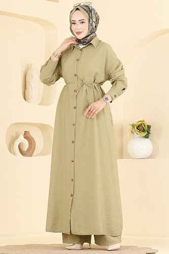 moda selvim Yanları Yırtmaçlı Modal 2 li Takım 027ZMRK1203 Çağla - Thumbnail