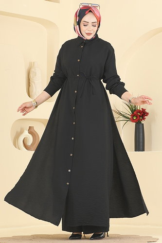 moda selvim Yanları Yırtmaçlı Modal 2 li Takım 027ZMRK1203 Siyah - Thumbnail