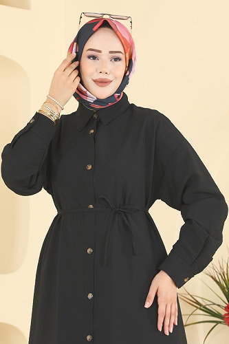 moda selvim Yanları Yırtmaçlı Modal 2 li Takım 027ZMRK1203 Siyah - Thumbnail
