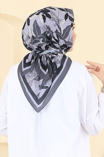 moda selvim Yaprak Desen Soft Eşarp Serisi 504ERB1087 Antrasit - Thumbnail