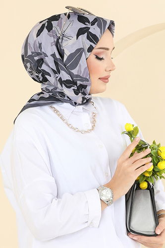 moda selvim Yaprak Desen Soft Eşarp Serisi 504ERB1087 Antrasit - Thumbnail